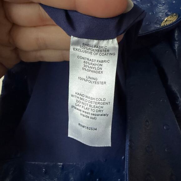 NEW Emily McCarthy Blue Bradshaw Vegan Ostrich Leather Dress Size L - Picture 5 of 5